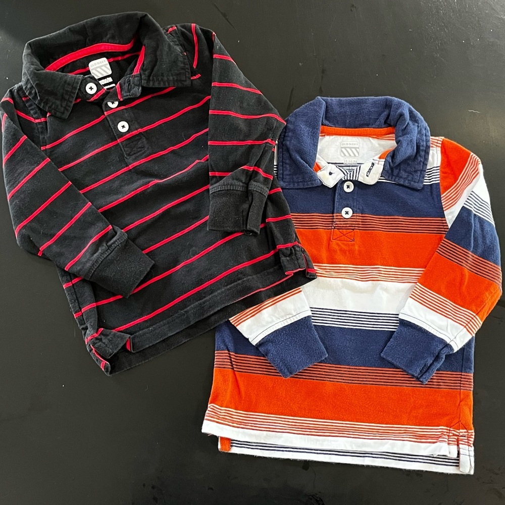 (2) Old Navy Boys 2T Striped Long Sleeve Polos